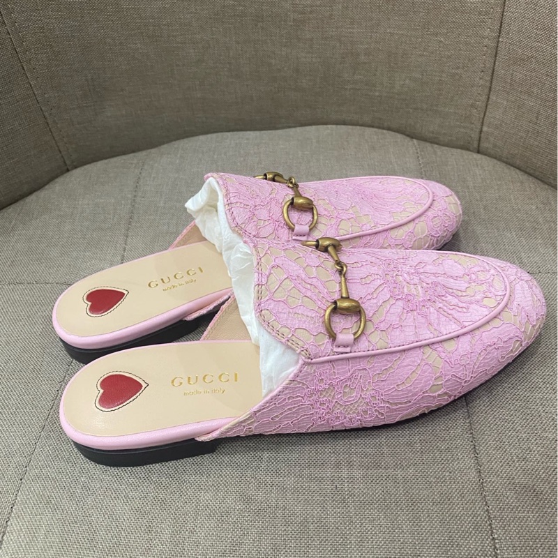 未使用Gucci古馳粉色蕾絲穆勒拖鞋 35碼 無配件:單品-1