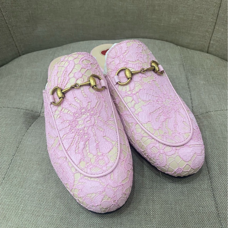 未使用Gucci古馳粉色蕾絲穆勒拖鞋 35碼 無配件:單品-2