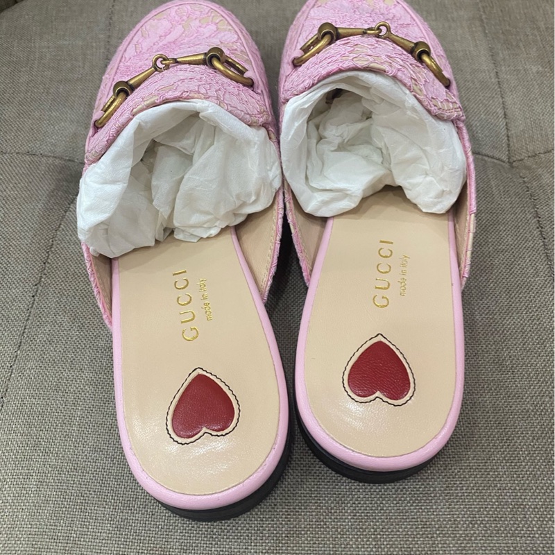 未使用Gucci古馳粉色蕾絲穆勒拖鞋 35碼 無配件:單品-3