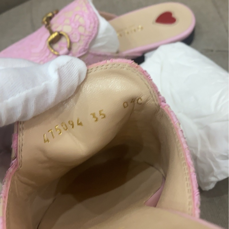 未使用Gucci古馳粉色蕾絲穆勒拖鞋 35碼 無配件:單品-4