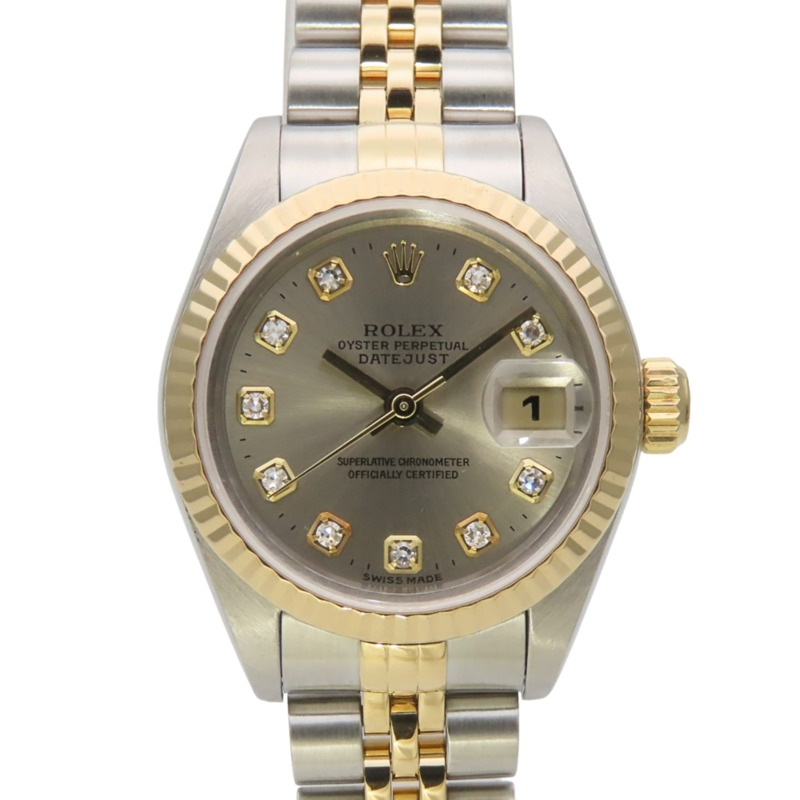 Rolex Datejust 69173G 10PD 不鏽鋼 18K 黃金鑲鑽錶盤灰色雙色女錶-0