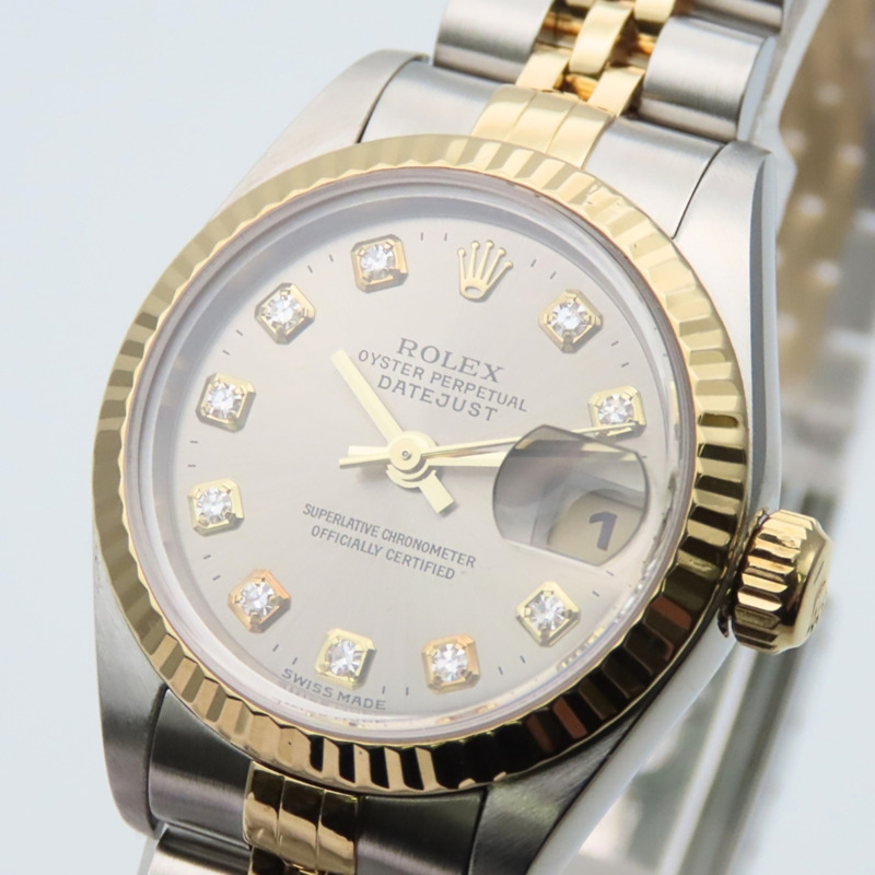 Rolex Datejust 69173G 10PD 不鏽鋼 18K 黃金鑲鑽錶盤灰色雙色女錶-7