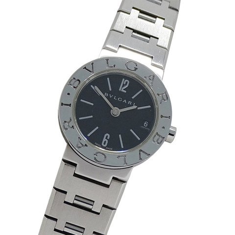 寶格麗 (Bulgari) 女士腕錶，品牌：日期石英 QZ 不鏽鋼 SS BB23SS 銀色黑色圓形