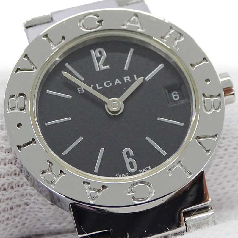 寶格麗 (Bulgari) 女士腕錶，品牌：日期石英 QZ 不鏽鋼 SS BB23SS 銀色黑色圓形-12