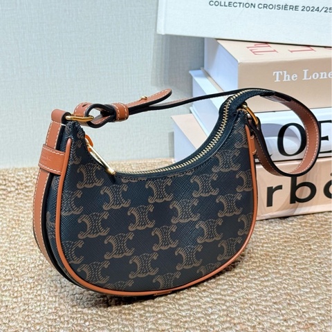 99新Celine 賽琳 mini ava 棕色老花 豌豆腋下包 尺寸 16 4.5 8超級可愛小手提包 無附件 -