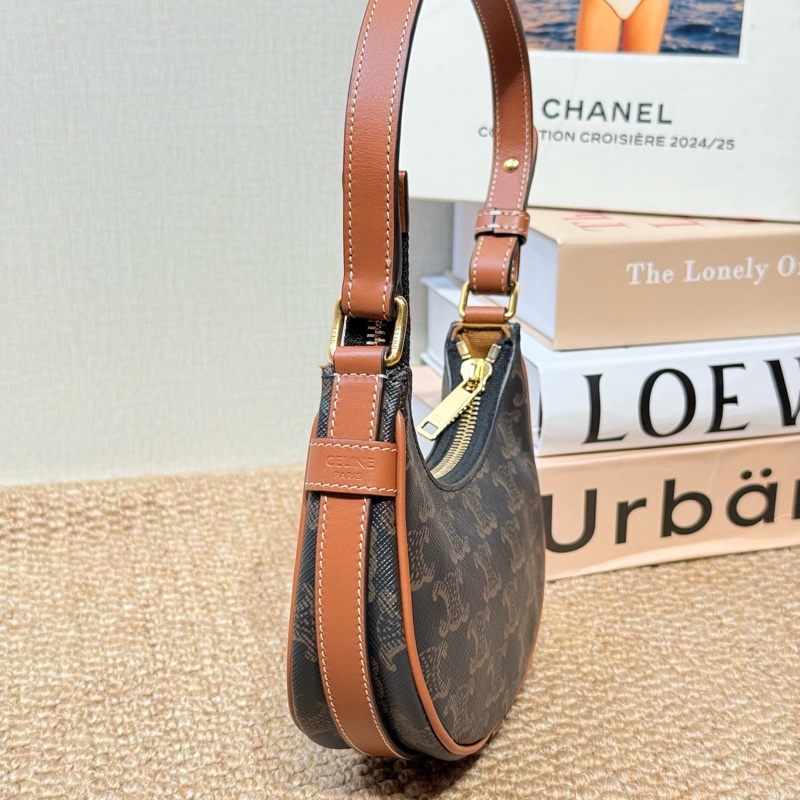99新Celine 賽琳 mini ava 棕色老花 豌豆腋下包 尺寸 16 4.5 8超級可愛小手提包 無附件 --4