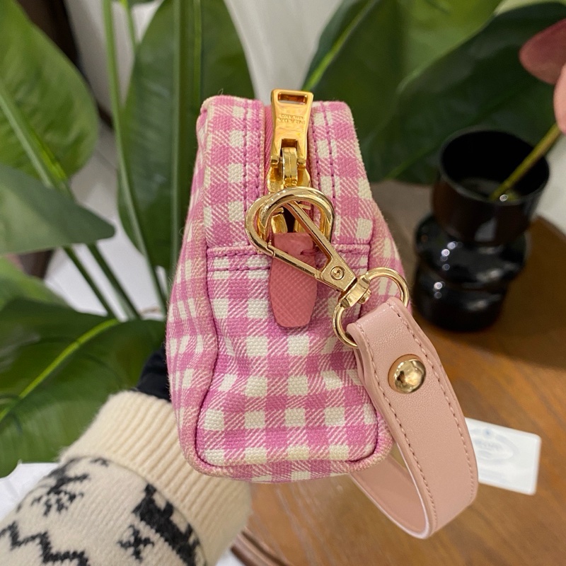 Prada • 經典粉色格紋腋下包-4