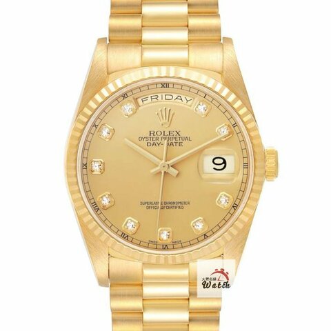 【大眾名錶】 Rolex 勞力士18238 Day-Date 蠔式18K 新包台 金色十鑽面盤 大眾名錶B1312
