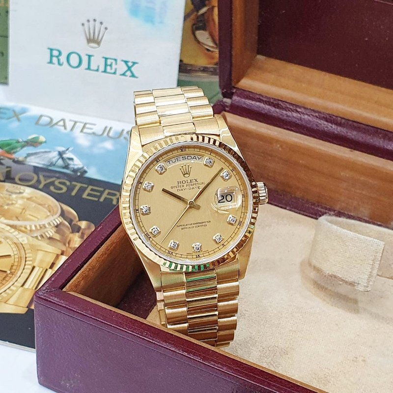 【大眾名錶】 Rolex 勞力士18238 Day-Date 蠔式18K 新包台 金色十鑽面盤 大眾名錶B1312-1