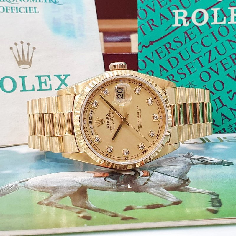 【大眾名錶】 Rolex 勞力士18238 Day-Date 蠔式18K 新包台 金色十鑽面盤 大眾名錶B1312-4