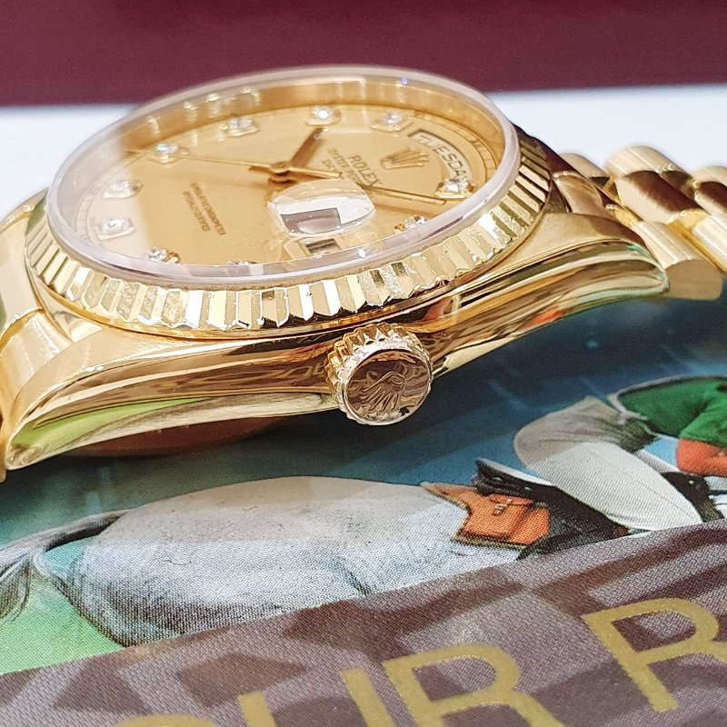【大眾名錶】 Rolex 勞力士18238 Day-Date 蠔式18K 新包台 金色十鑽面盤 大眾名錶B1312-6