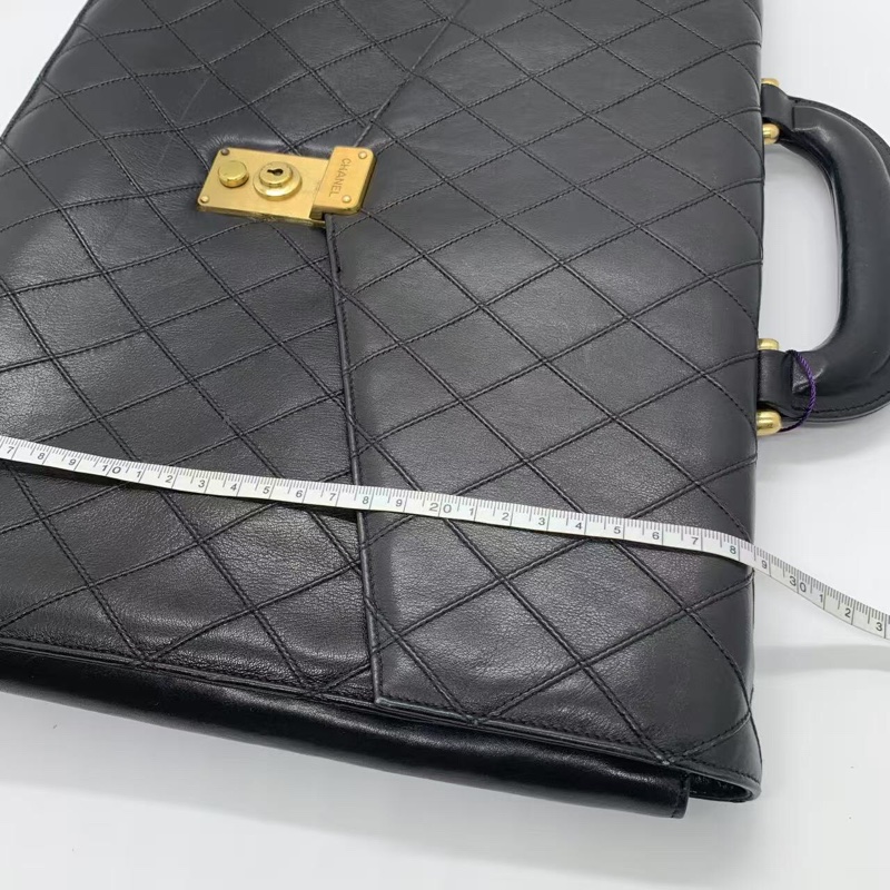 Chanel香奈兒 牛皮菱格公文包中古款 黃銅鎖扣帶CHANEL刻字-7