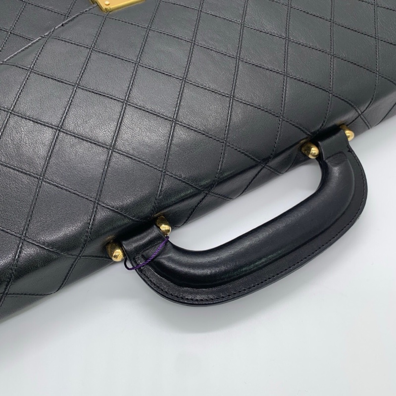 Chanel香奈兒 牛皮菱格公文包中古款 黃銅鎖扣帶CHANEL刻字-13
