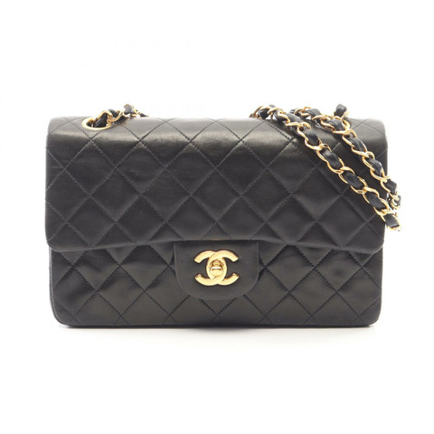 香奈兒 (CHANEL) Matelasse 雙蓋鏈條肩背包 A01113 羊皮黑色金色五金二手