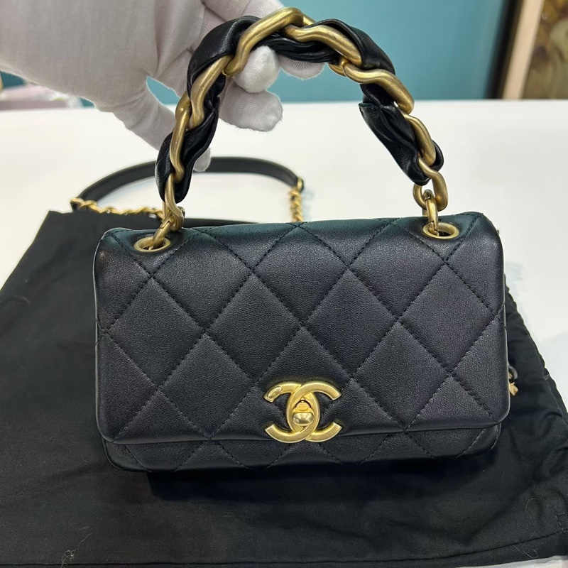 Chanel香奈兒 21p黑金復古粗鏈條包mini口蓋包 經典菱格元素 黑金粗鏈條包經典CF 鐳射31開有卡 有塵袋 尺寸:19*13*6-1