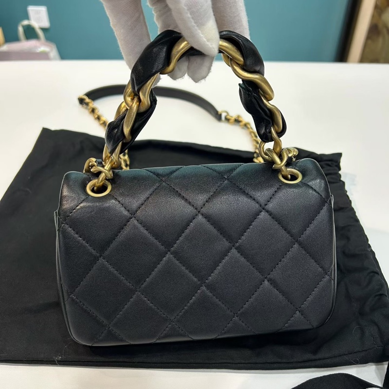 Chanel香奈兒 21p黑金復古粗鏈條包mini口蓋包 經典菱格元素 黑金粗鏈條包經典CF 鐳射31開有卡 有塵袋 尺寸:19*13*6-2