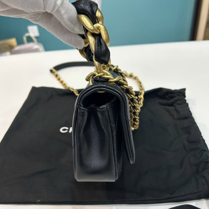 Chanel香奈兒 21p黑金復古粗鏈條包mini口蓋包 經典菱格元素 黑金粗鏈條包經典CF 鐳射31開有卡 有塵袋 尺寸:19*13*6-3