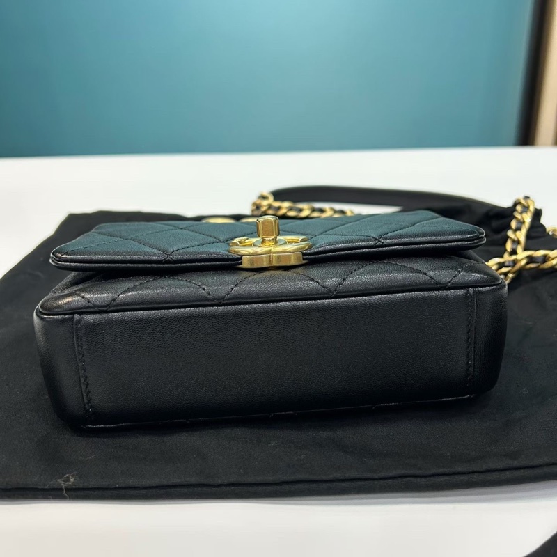 Chanel香奈兒 21p黑金復古粗鏈條包mini口蓋包 經典菱格元素 黑金粗鏈條包經典CF 鐳射31開有卡 有塵袋 尺寸:19*13*6-4