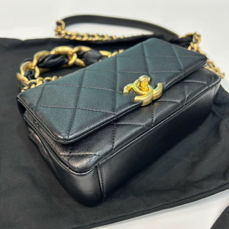 Chanel香奈兒 21p黑金復古粗鏈條包mini口蓋包 經典菱格元素 黑金粗鏈條包經典CF 鐳射31開有卡 有塵袋 尺寸:19*13*6-5