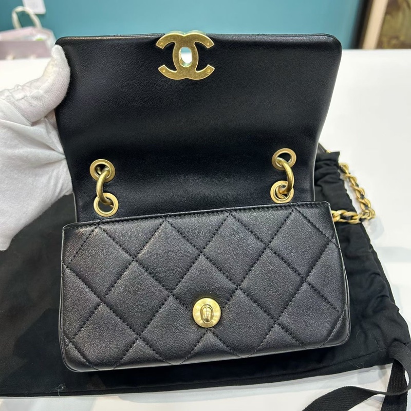 Chanel香奈兒 21p黑金復古粗鏈條包mini口蓋包 經典菱格元素 黑金粗鏈條包經典CF 鐳射31開有卡 有塵袋 尺寸:19*13*6-6