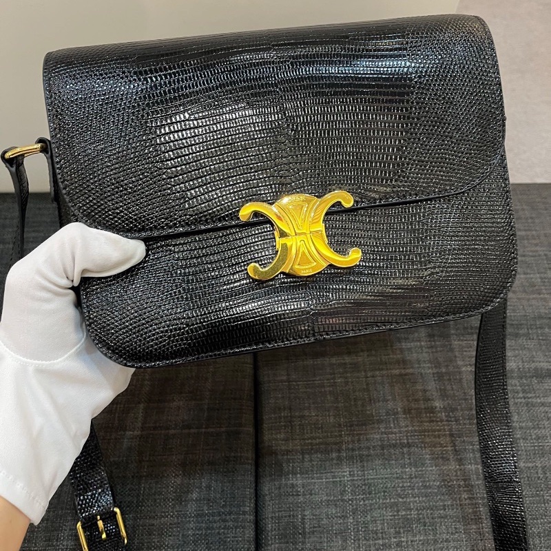 Celine Triomphe Lizard ( Black / Gold )-3
