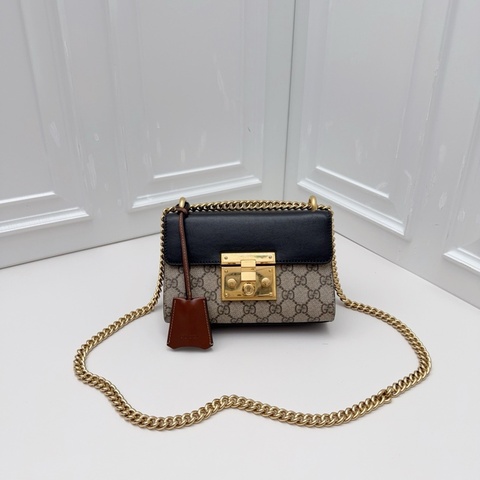 98新 GUCCI古馳 黑棕拼色Gucci Padlock