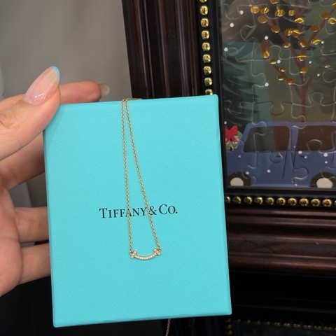 Tiffany 蒂夫尼滿鑽玫瑰金小u項鍊 無配件 單品