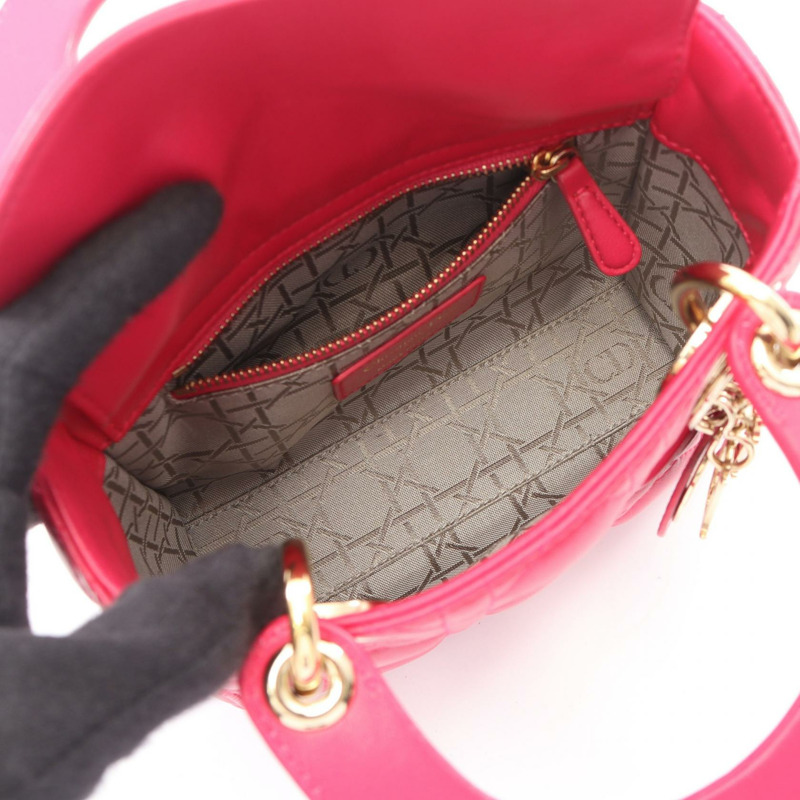 Dior Lady Dior Mini Cannage 單肩斜背包，粉紅色皮革，二手女款-2