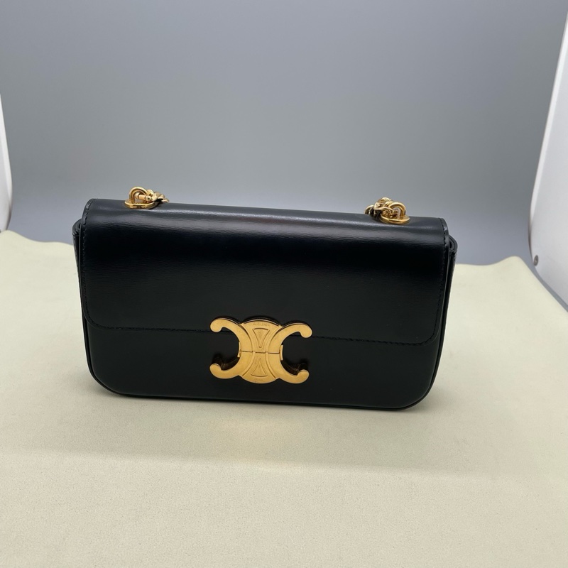 98新賽琳/Celine Claude 22年 黑色小號亮澤牛皮鏈條包 羊皮革襯里 尺寸：20.5 x 11.5 x 4無附件-1