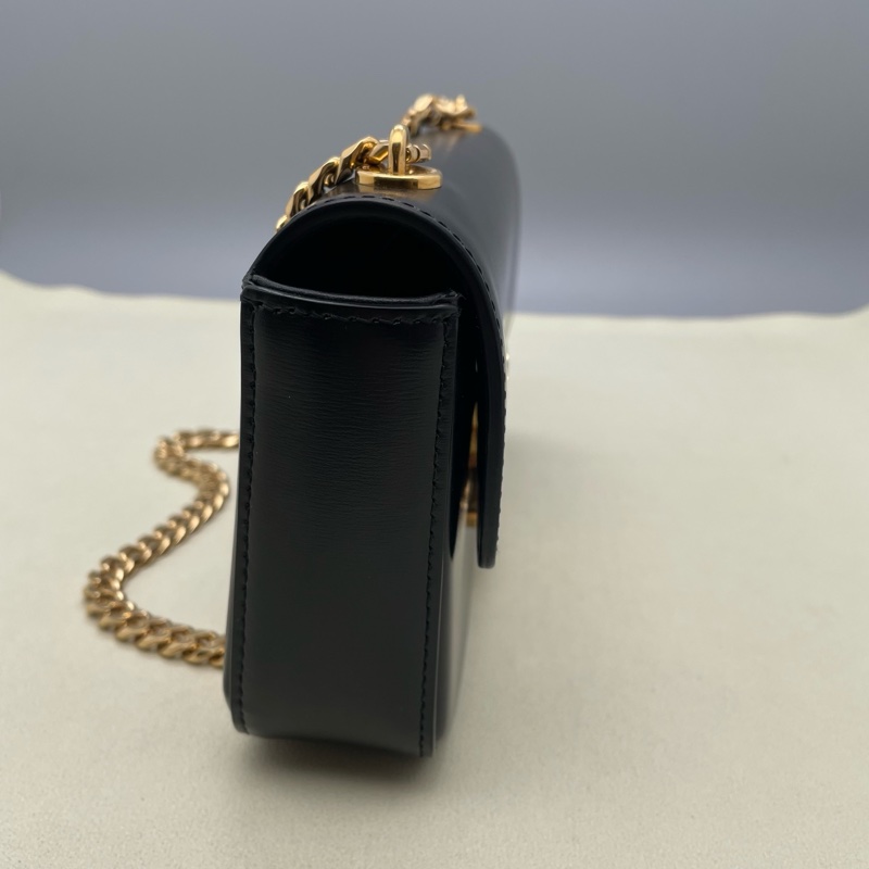 98新賽琳/Celine Claude 22年 黑色小號亮澤牛皮鏈條包 羊皮革襯里 尺寸：20.5 x 11.5 x 4無附件-3