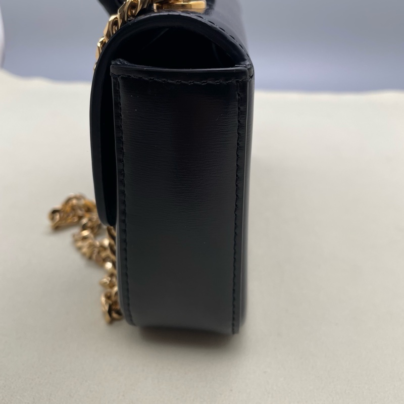 98新賽琳/Celine Claude 22年 黑色小號亮澤牛皮鏈條包 羊皮革襯里 尺寸：20.5 x 11.5 x 4無附件-4