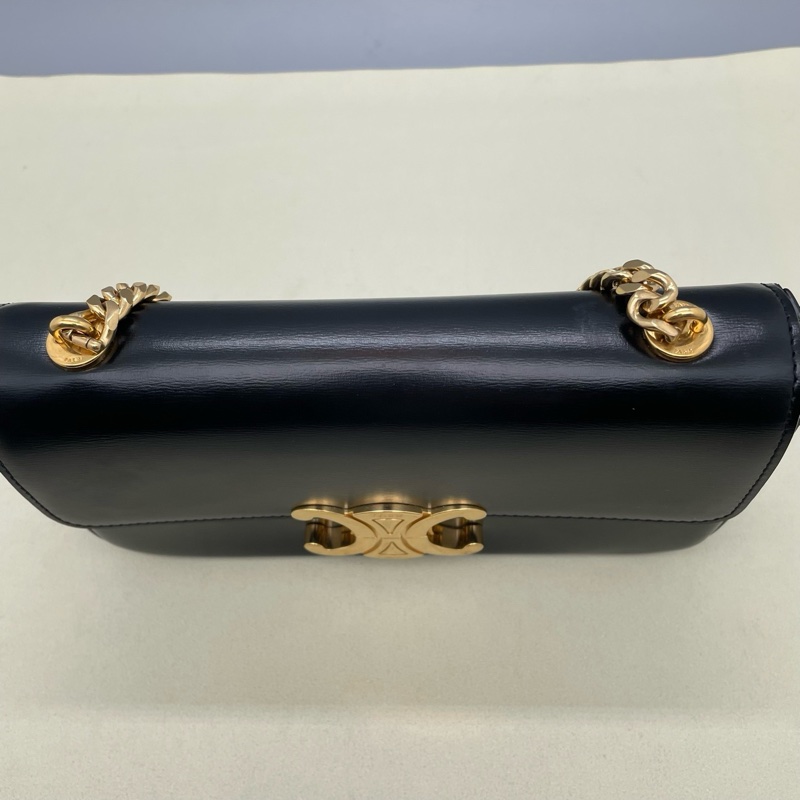 98新賽琳/Celine Claude 22年 黑色小號亮澤牛皮鏈條包 羊皮革襯里 尺寸：20.5 x 11.5 x 4無附件-5