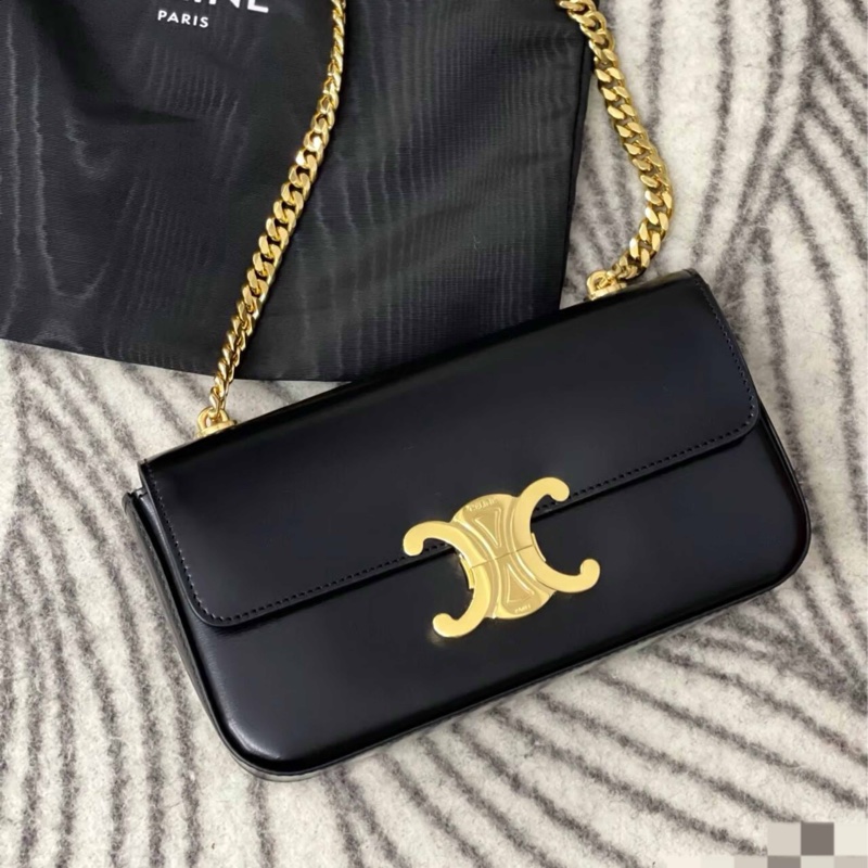 98新賽琳/Celine Claude 22年 黑色小號亮澤牛皮鏈條包 羊皮革襯里 尺寸：20.5 x 11.5 x 4無附件-7