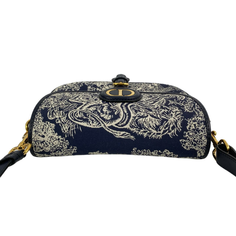 △ DIOR 迪奧 White, Navy Canvas, Calfskin Bobby Shoulder Bag 白色, 深藍色帆布, 小牛皮肩背包-267009322-4