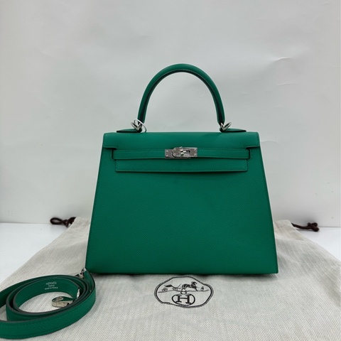 Hermes 愛馬仕 Kelly25 帝王綠銀扣 epsom皮 Z刻 缺鑰匙鎖
