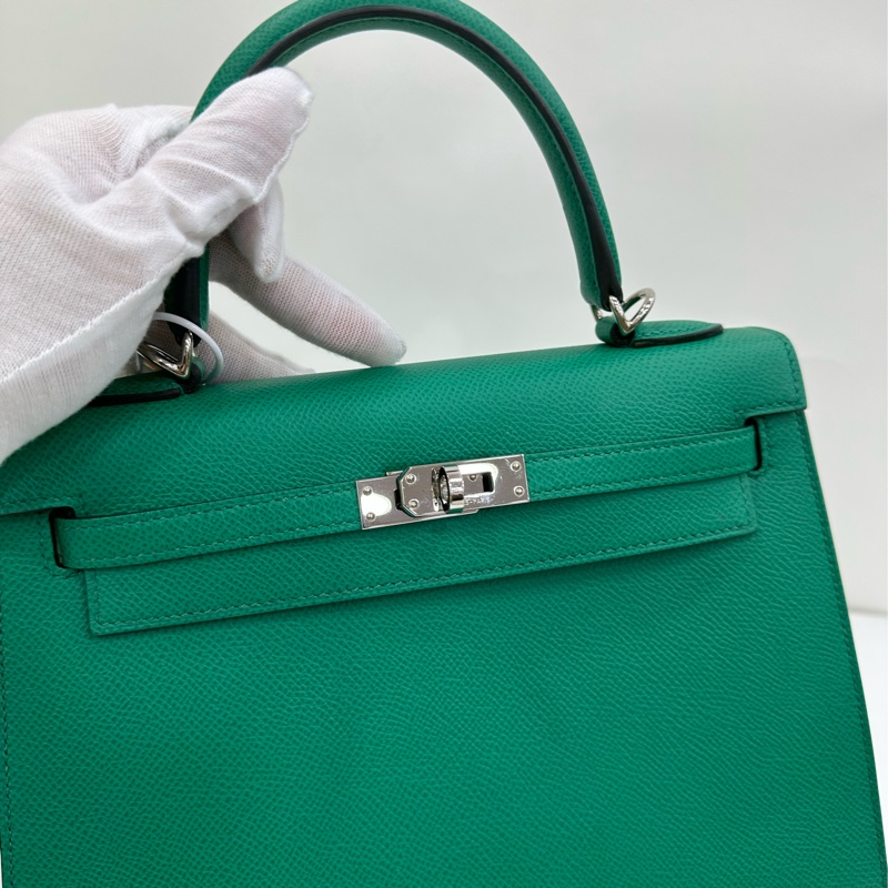 Hermes 愛馬仕 Kelly25 帝王綠銀扣 epsom皮 Z刻 缺鑰匙鎖-6