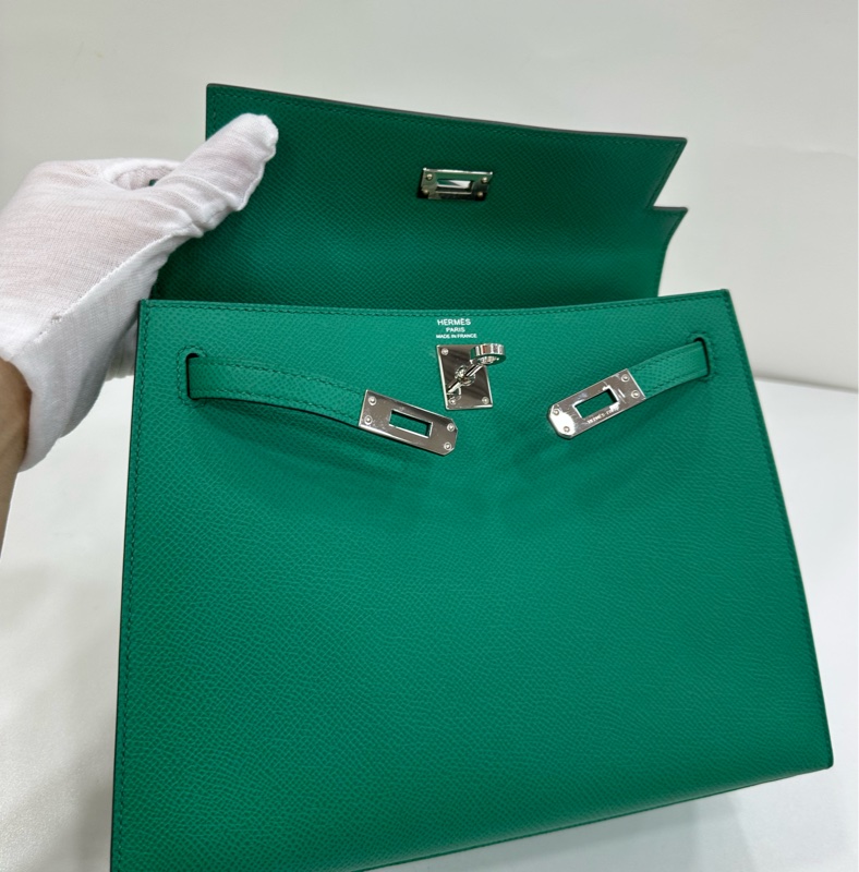 Hermes 愛馬仕 Kelly25 帝王綠銀扣 epsom皮 Z刻 缺鑰匙鎖-7