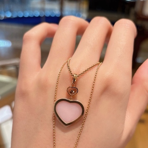 Chopard 蕭邦 玫瑰金 Happy Hearts 粉色愛心項鍊 配件：盒子