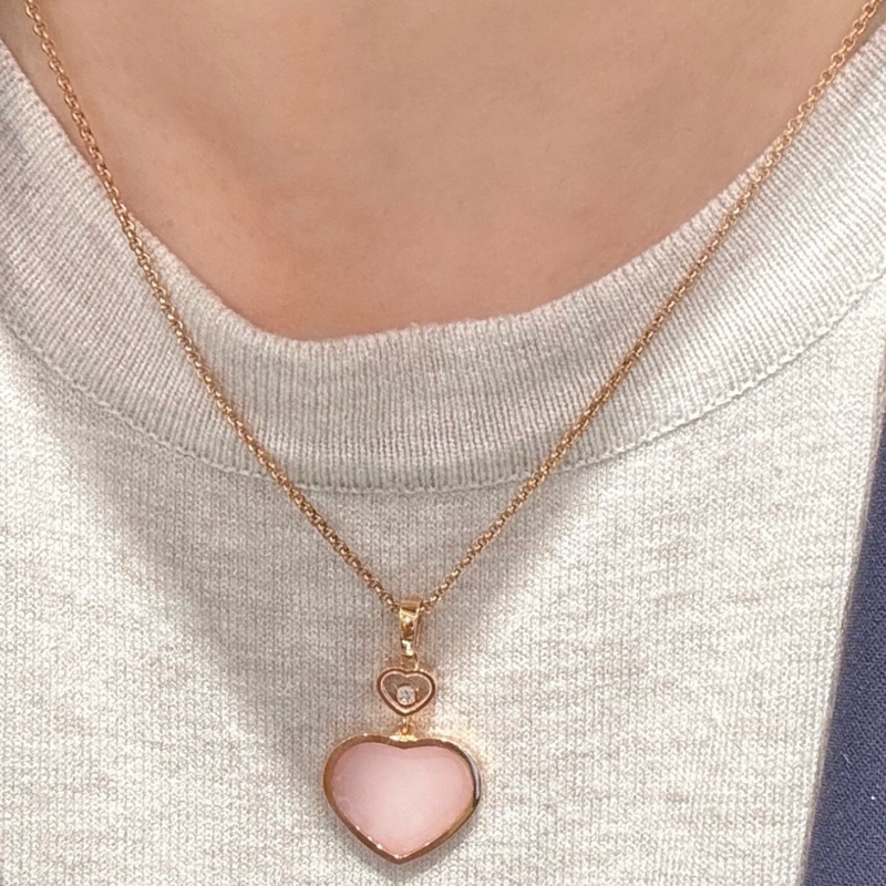 Chopard 蕭邦 玫瑰金 Happy Hearts 粉色愛心項鍊 配件：盒子-3