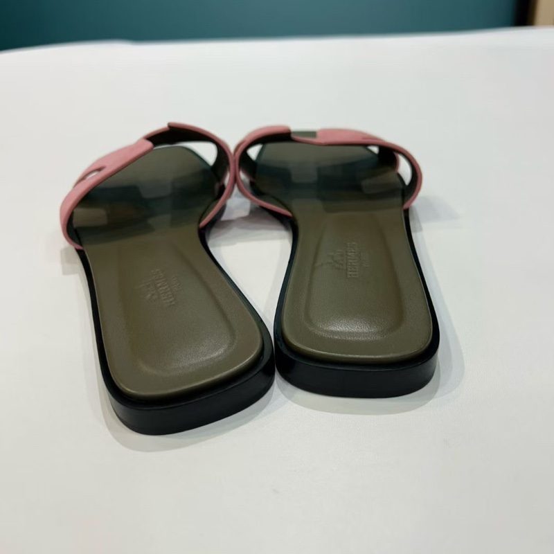 閒置未使用 hermes 愛馬仕 Oran 玫瑰粉 H 平跟  涼拖，尺寸37碼 配盒-3