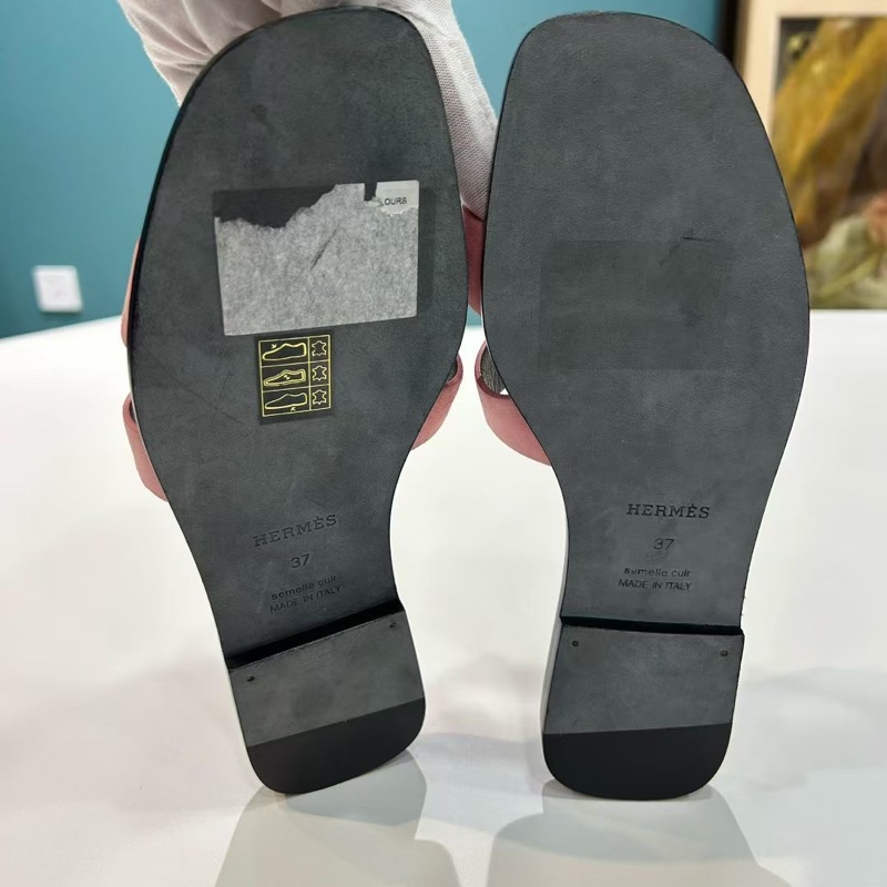 閒置未使用 hermes 愛馬仕 Oran 玫瑰粉 H 平跟  涼拖，尺寸37碼 配盒-7