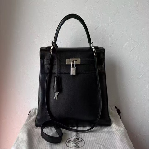 Hermes 愛馬仕 Kelly 32 黑銀 Everg皮 框 M 刻