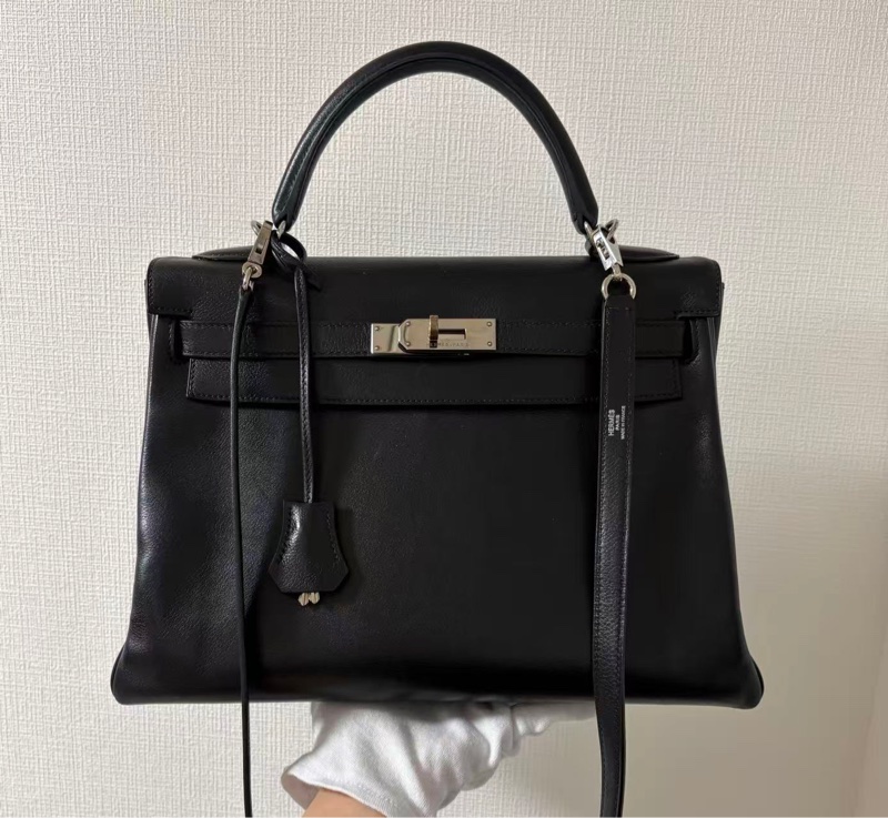 Hermes 愛馬仕 Kelly 32 黑銀 Everg皮 框 M 刻-1