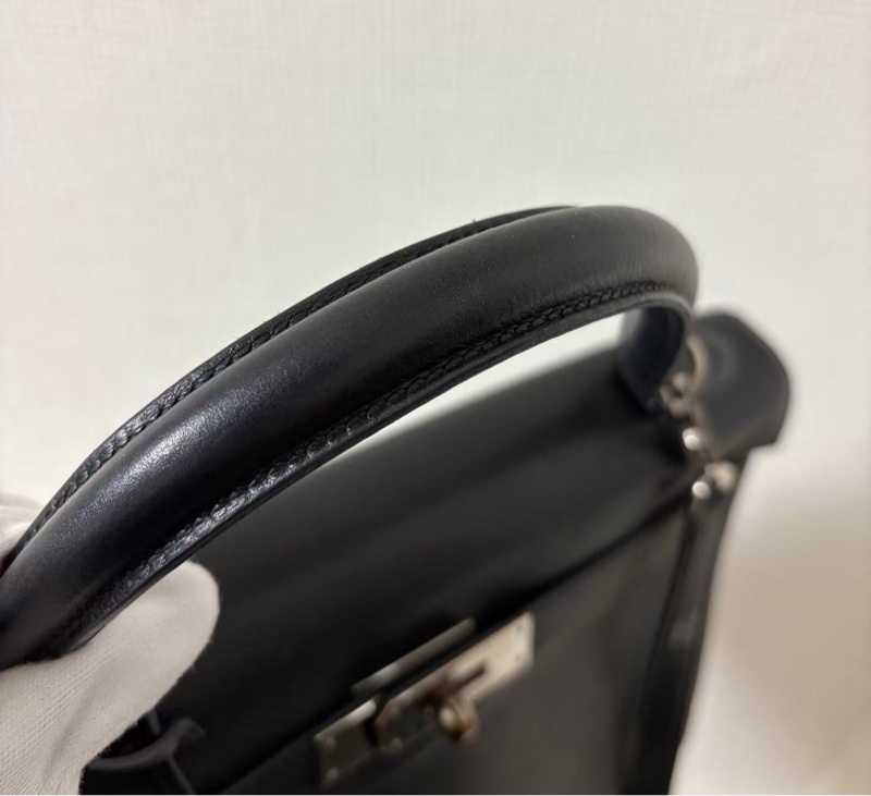 Hermes 愛馬仕 Kelly 32 黑銀 Everg皮 框 M 刻-4