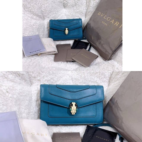 BVLGARI 祖母綠經典橫版蛇頭包（全配）