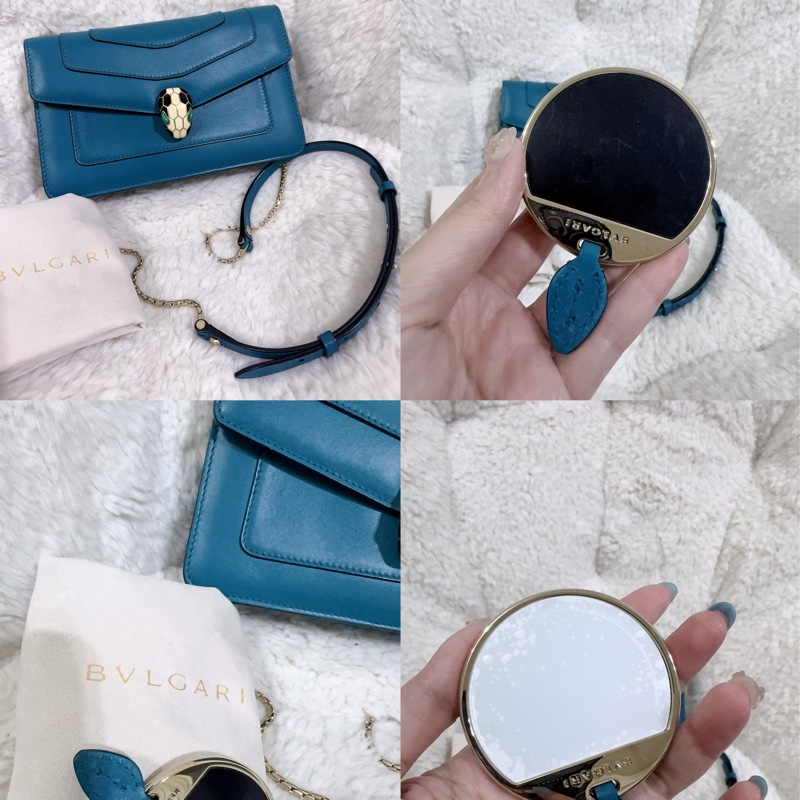BVLGARI 孔雀藍/綠松石色經典橫版蛇頭包（全配）-3
