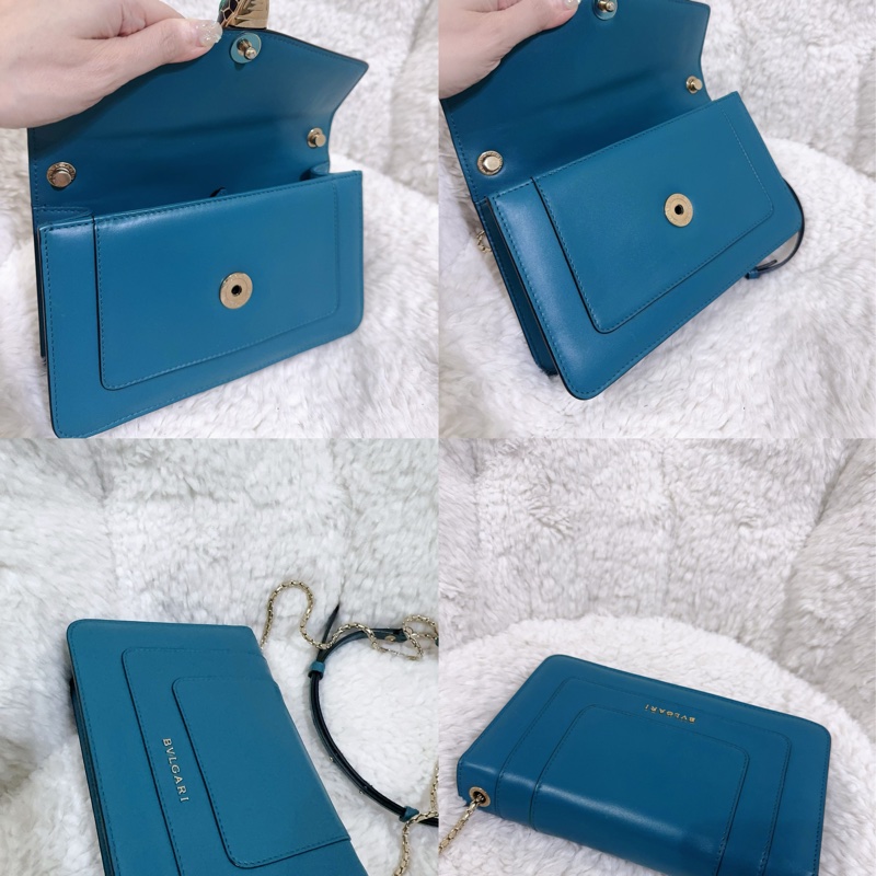 BVLGARI 孔雀藍/綠松石色經典橫版蛇頭包（全配）-4