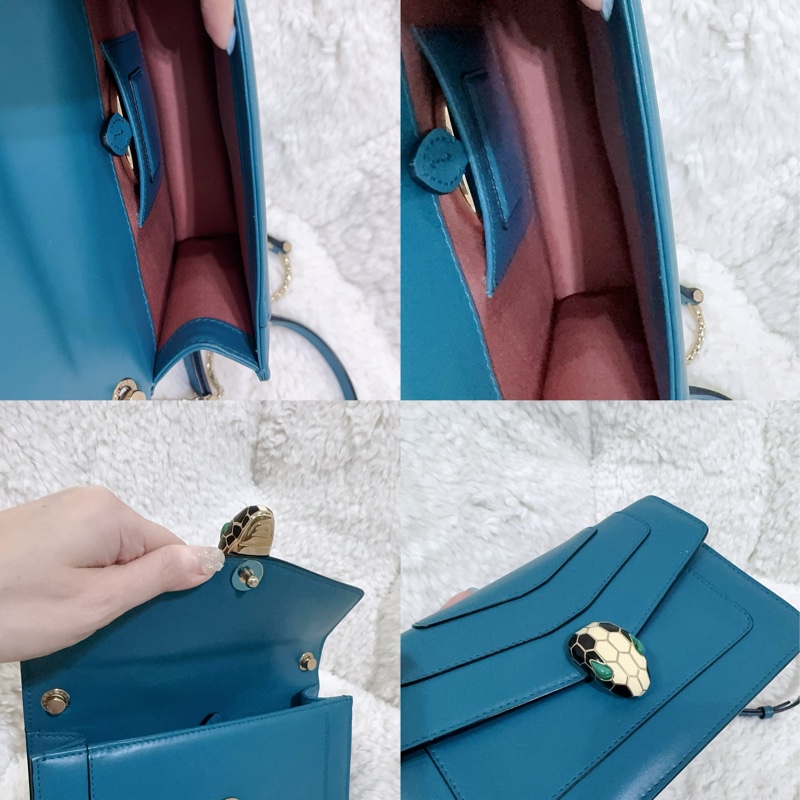 BVLGARI 孔雀藍/綠松石色經典橫版蛇頭包（全配）-5