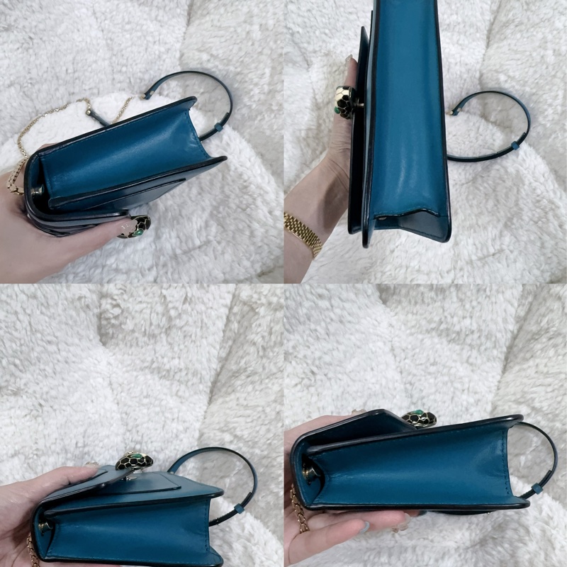 BVLGARI 孔雀藍/綠松石色經典橫版蛇頭包（全配）-7