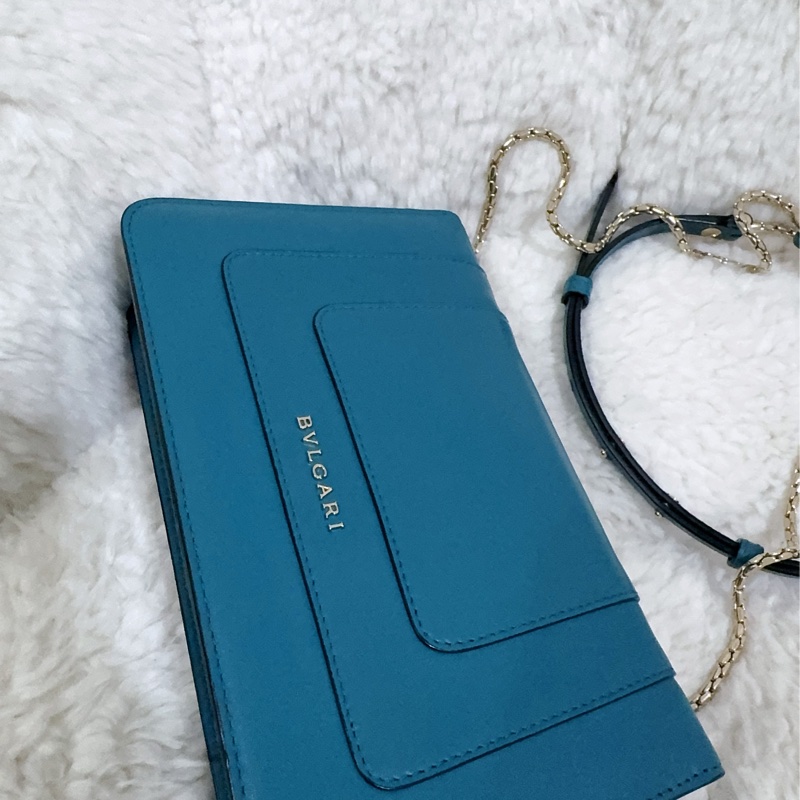 BVLGARI 孔雀藍/綠松石色經典橫版蛇頭包（全配）-16